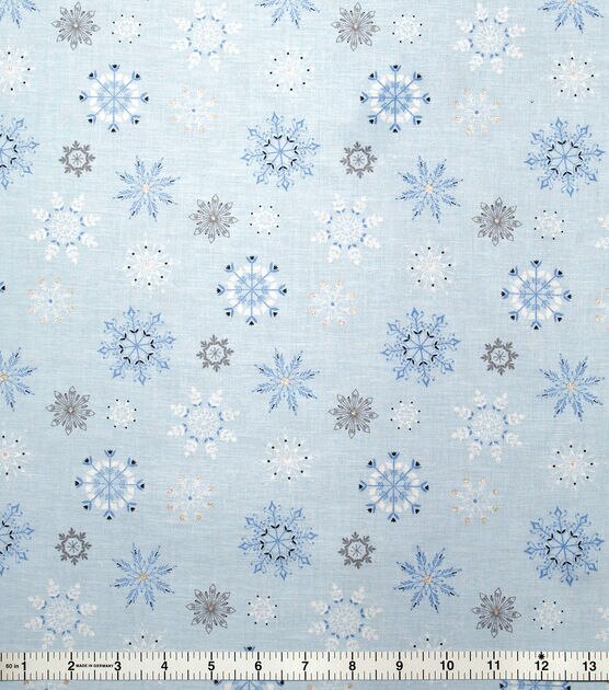 Snowflakes on Blue Christmas Cotton Fabric