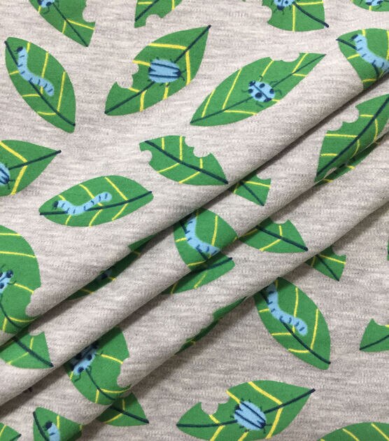 Heathered Grey Bugs On Leaf Interlock Knit Fabric by POP!, , hi-res, image 3