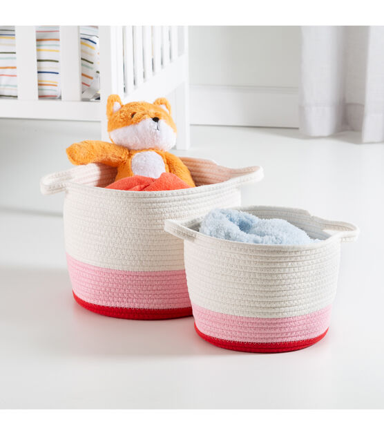 Honey Can Do 12" Pink & White Nesting Cotton Rope Storage Baskets 2ct, , hi-res, image 4