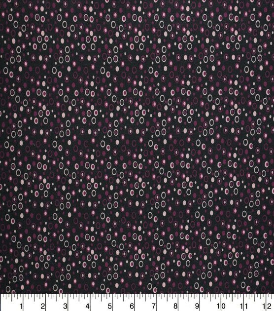Mauve Purple Dots on Black Quilt Cotton Fabric by Quilter's Showcase
