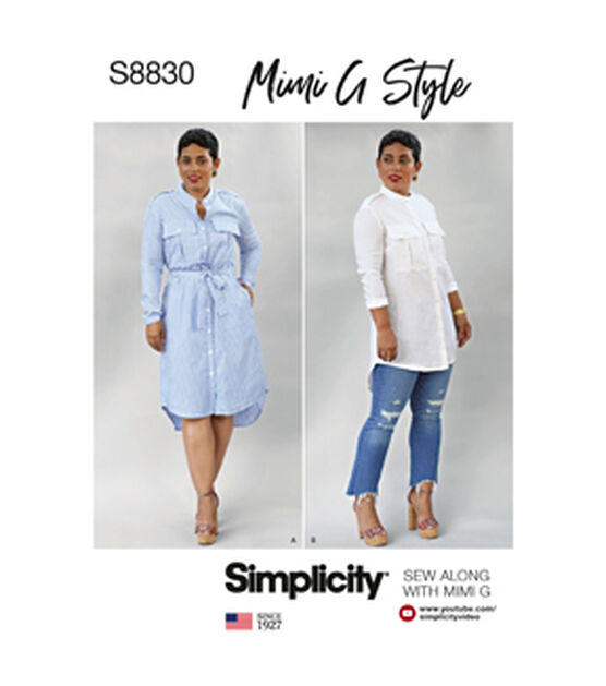 Simplicity S8830 Size 6 to 24 Misses Petite Shirt Dress Sewing Pattern, , hi-res, image 1