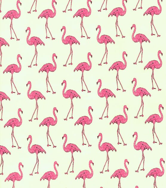 Robert Kaufman Novelty Cotton Fabric  Flamingos On Cream