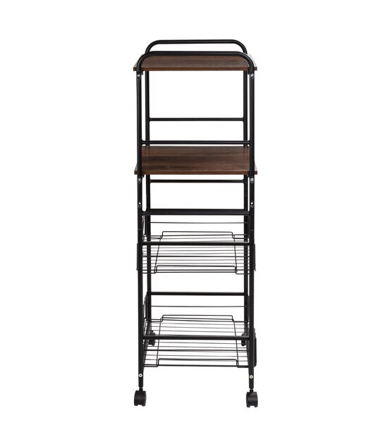 Honey Can Do 16" x 44" Black 4 Tier Rolling Cart With 2 Shelves, , hi-res, image 9
