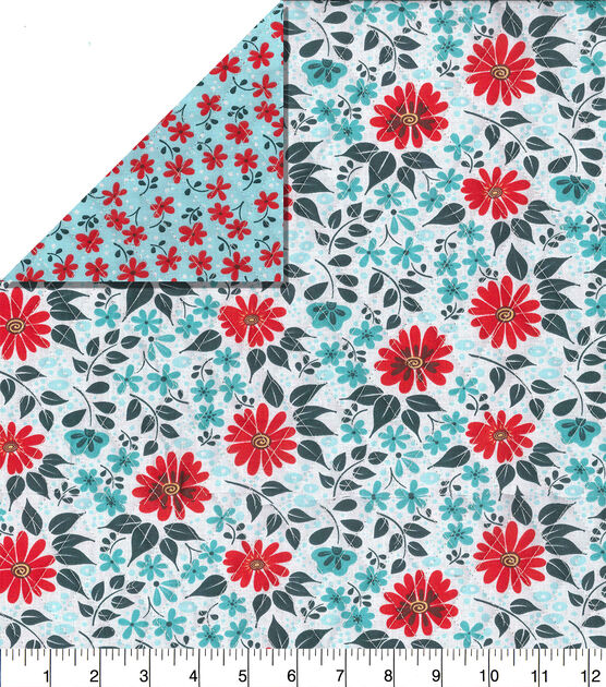 Fabric Traditions Daisy Teal Red Double Faced Quilt Cotton Fabric, , hi-res, image 2