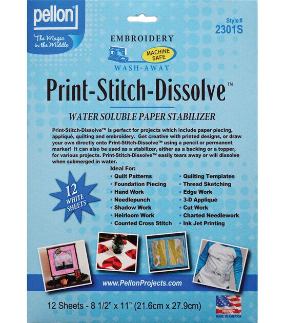 Print Stitch Dissolve Embroidery Paper Stabilizer White 8.5"X11"