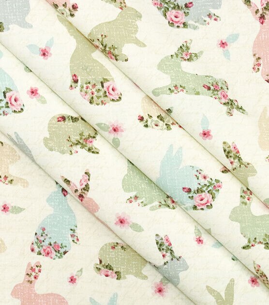 Bunnies with Roses On Words Easter Cotton Fabric, , hi-res, image 2