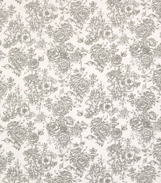 Large Floral Gray 108" Wide Flannel Fabric