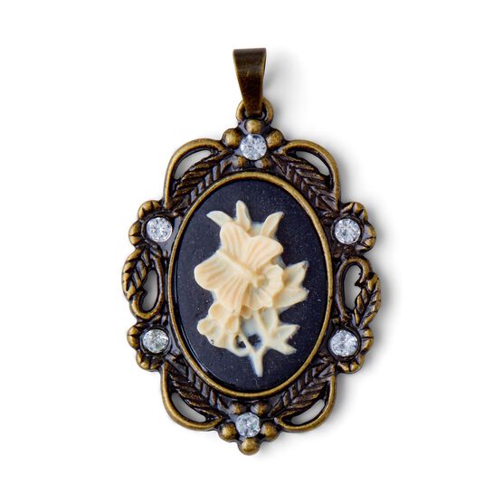 50mm x 31mm Brass Metal & Acrylic Flower Cameo Pendant by hildie & jo, , hi-res, image 2