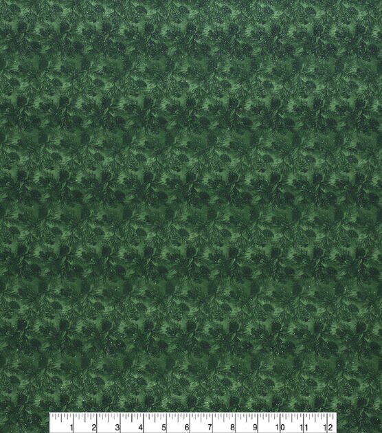 Green Pinecone & Fir Christmas Glitter Cotton Fabric, , hi-res, image 2