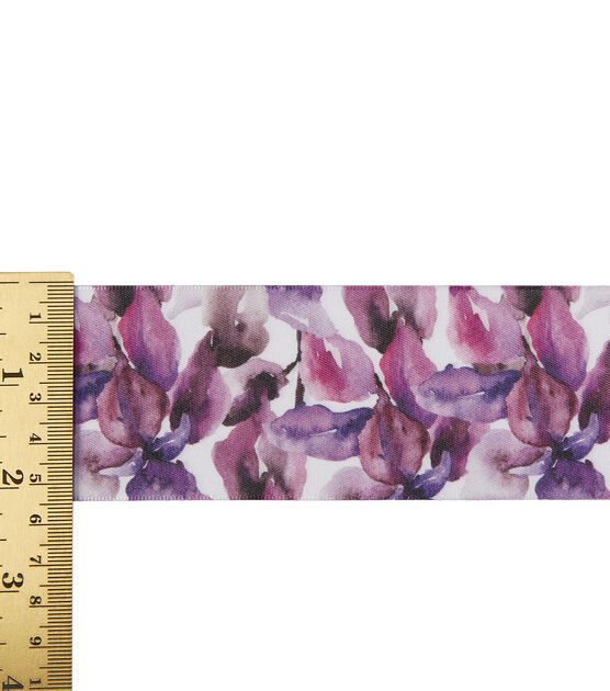 Offray 2.25"x9'Vivid Violet Floral Satin Wired Edge Ribbon Purple, , hi-res, image 5
