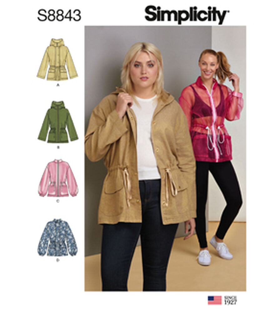 Simplicity S8843 Size XXS to 2XL Misses Anorak Jacket Sewing Pattern, Bb (44-46-48-50-52), swatch