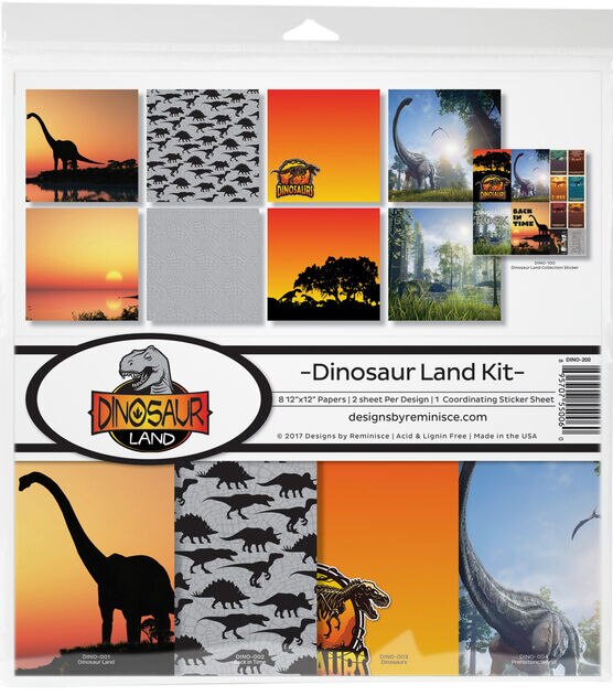 Reminisce Collection Kit 12"X12" Dinosaur Land, 8 Papers & Stickers