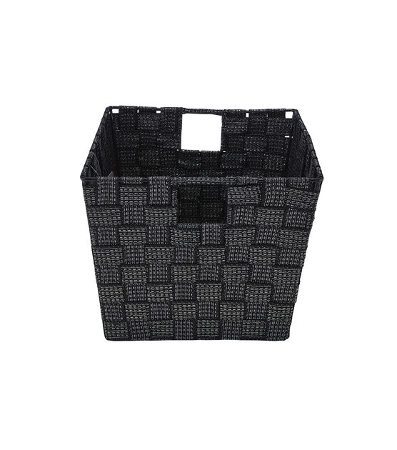 Simplify 10" x 8" Black Lurex Striped Woven Storage Bin With Handles, , hi-res, image 3