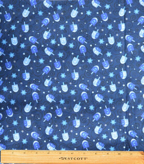 Dreidel On Navy Holiday Cotton Fabric, , hi-res, image 2