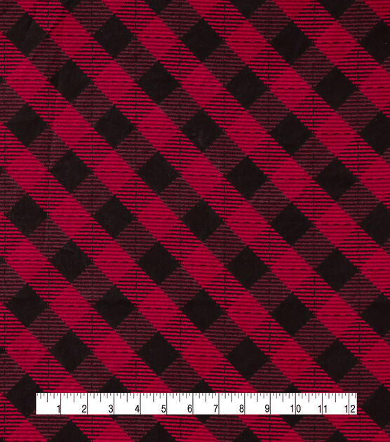 Red & Black Buffalo Check Double Faced Pre Quilted Cotton Fabric, , hi-res, image 2