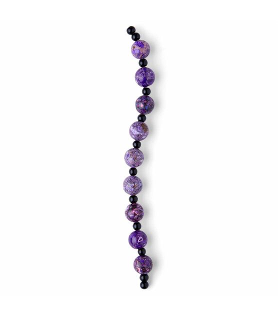 7" Purple & Black Round Stone Bead Strand by hildie & jo, , hi-res, image 2
