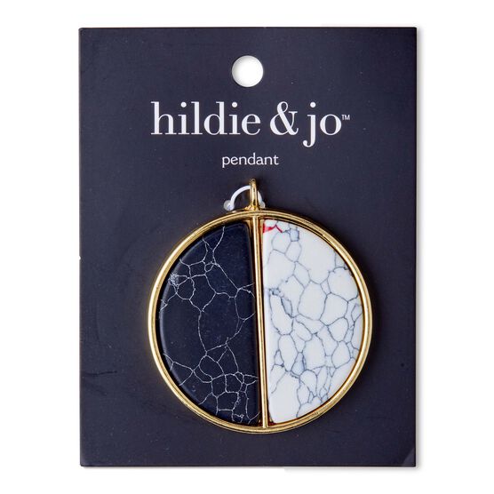 2" Gold Circle Pendant With White & Black Stone by hildie & jo