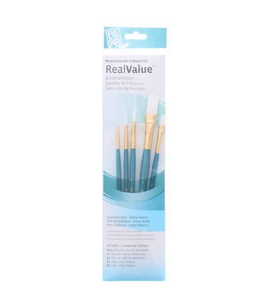 Real Value Brush Set Synthetic White Taklon Round 3/0,2,4, Flat 2,6