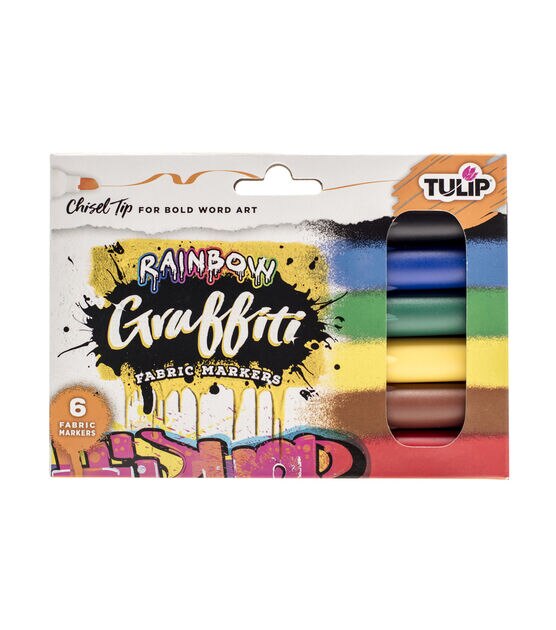 Tulip 6 pk Graffiti Chisel Tip Fabric Markers Rainbow