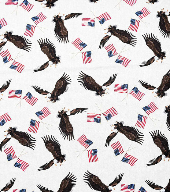 Patriotic Cream Flying Eagles & Flags Cotton Fabric