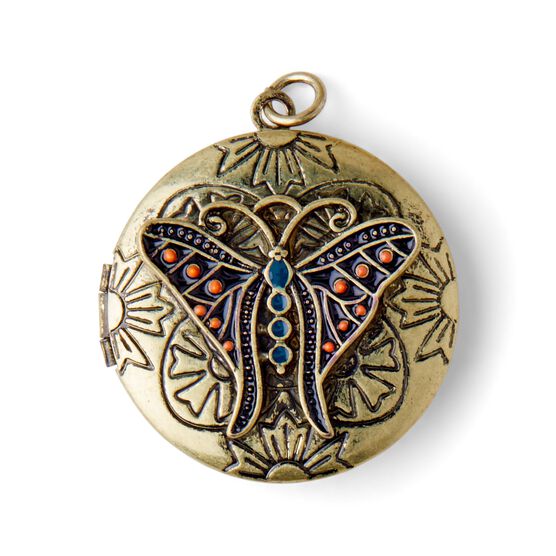 Gold Locket With Butterfly Pendant by hildie & jo, , hi-res, image 2