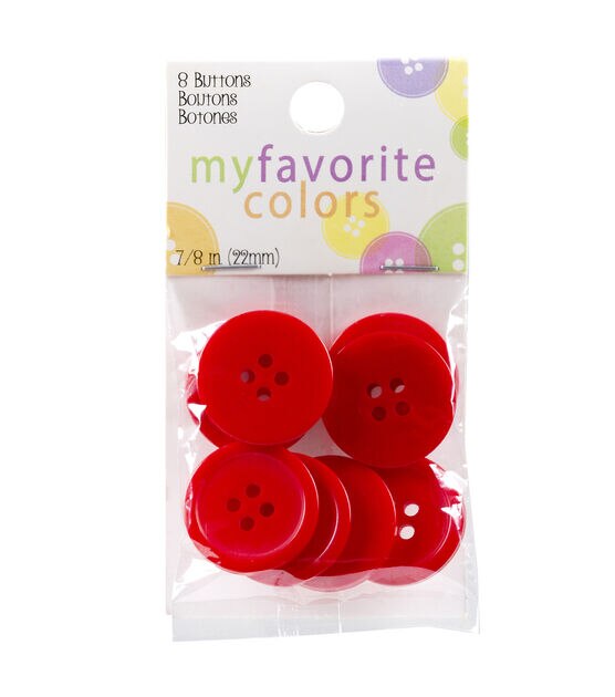 My Favorite Colors 7/8" Red Round 4 Hole Buttons 8pk