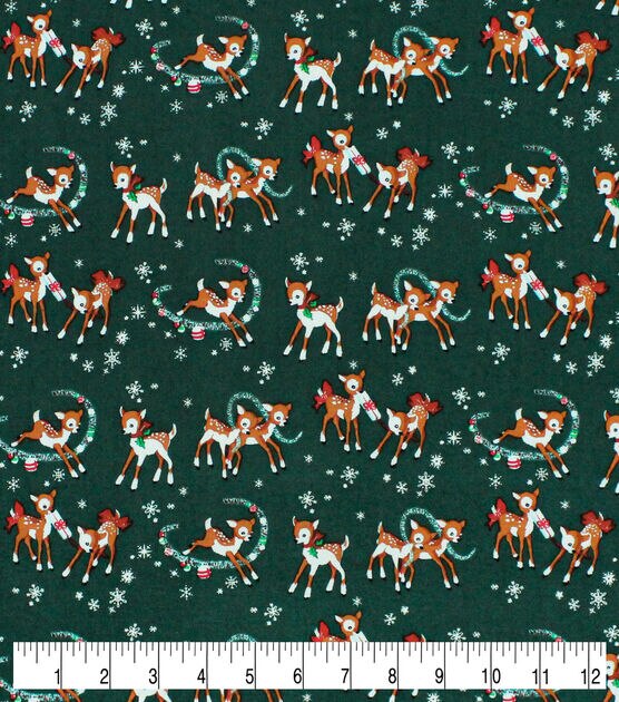 Reindeer on Green Christmas Cotton Fabric, , hi-res, image 3