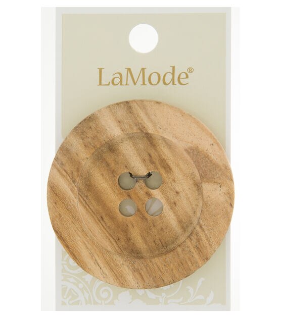 La Mode 2" Tan Wood Round 4 Hole Button