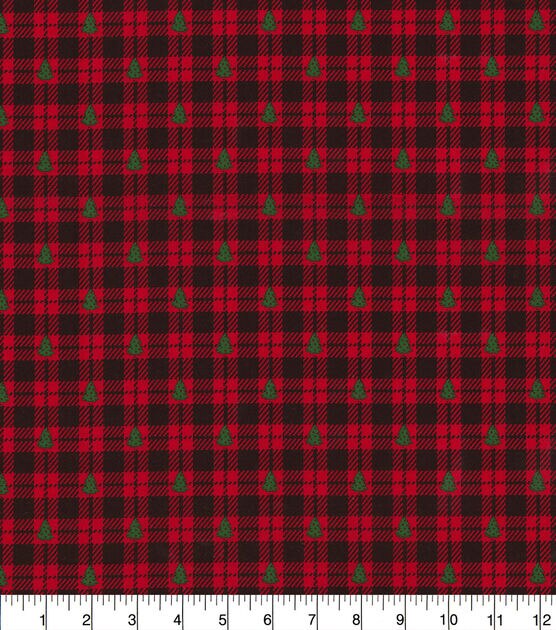 Fabric Traditions Red Plaid & Trees Christmas Cotton Fabric