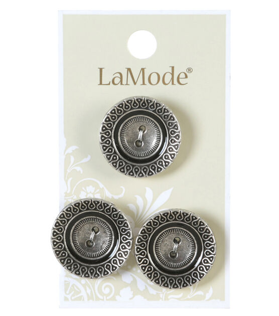 La Mode 5/8" Antique Silver Metal Cupped 2 Hole Buttons 3pk