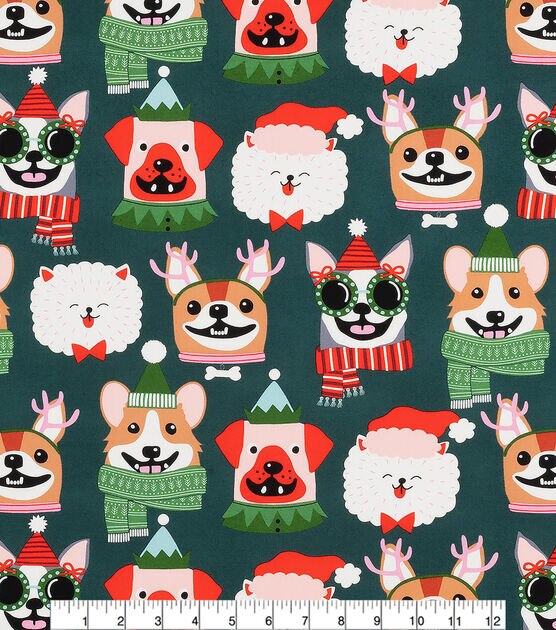 Canine on Green Christmas Cotton Fabric, , hi-res, image 2