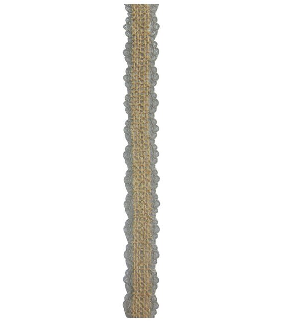 Decorative Ribbon Burlap on Lace 3/4''x15' Gray, , hi-res, image 2