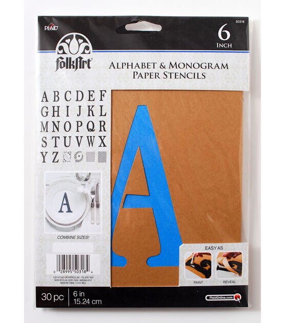 FolkArt 30 pk 6'' Alphabet & Monogram Paper Stencils Serif Font