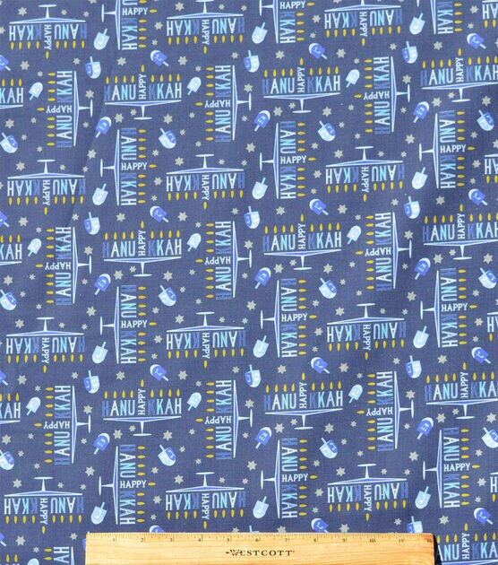 Happy Hanukkah Blue Holiday Cotton Fabric, , hi-res, image 2
