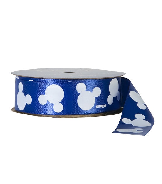 Offray Disney Satin Ribbon 7/8''x 9' Light Blue Mickey on Navy