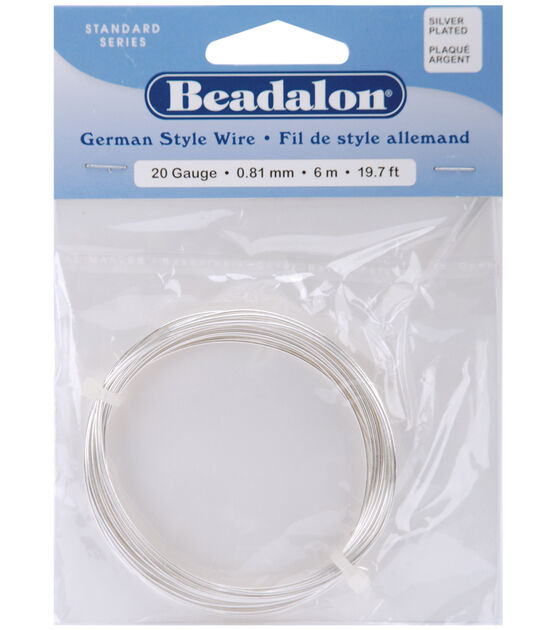 Beadalon German Style Round Wire 20 Gauge 19.7 Feet Pkg Silver