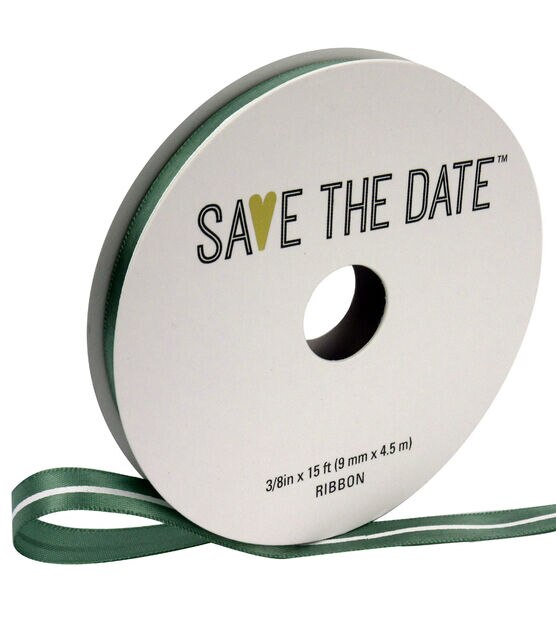 Save the Date Ribbon 3/8''x15' Eucalyptus & White Stripes