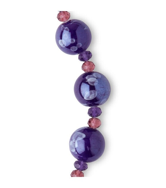 19mm Dark Purple & White Round Ceramic Shiny Bead Strand by hildie & jo, , hi-res, image 3