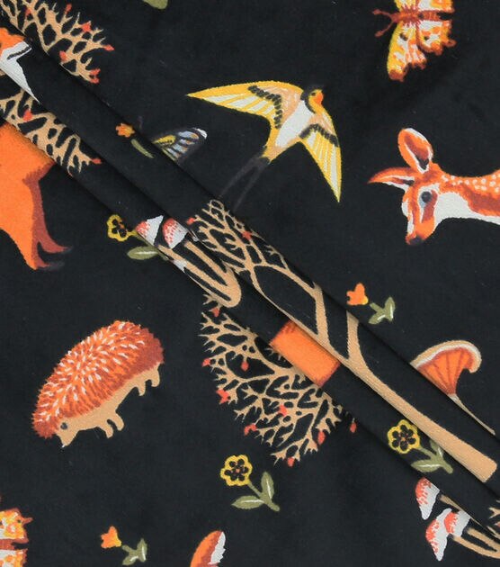 Soft & Minky Woodland Animals on Black Fleece Fabric, , hi-res, image 2