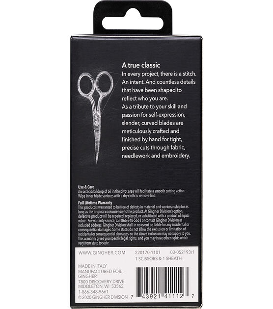 Gingher Curved Embroidery Scissors 4" with Leather Sheath, , hi-res, image 2