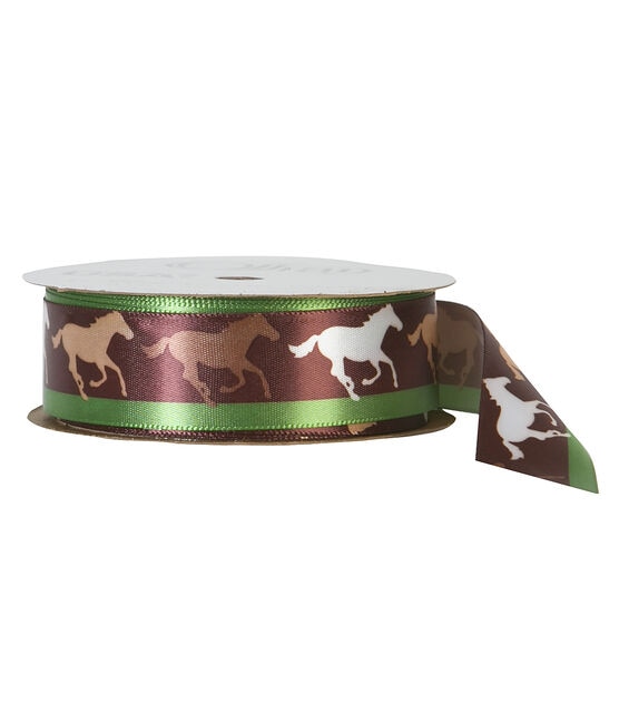 Offray 7/8"x9' Horse Silhouette Animal Single Faced Satin Ribbon Brown