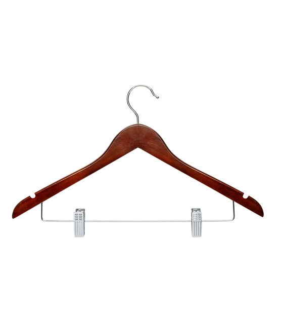 Honey Can Do 17.5" x 10" Cherry Wood Suit Hangers With Clips 12pk, , hi-res, image 1