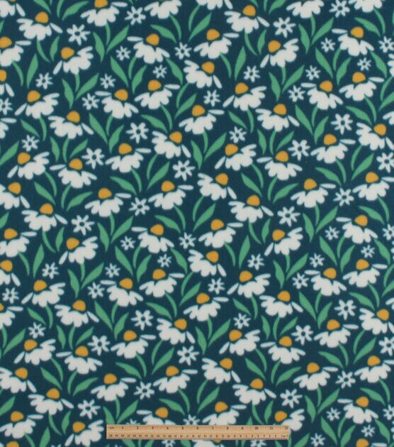 Green White Floral Blizzard Prints Fleece Fabric, , hi-res, image 2