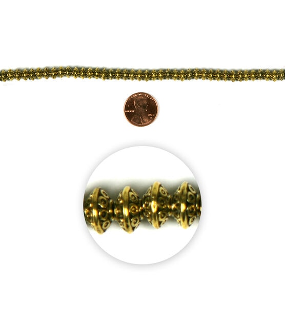 12" Antique Gold Rondelle Metal Spacer Strung Beads by hildie & jo