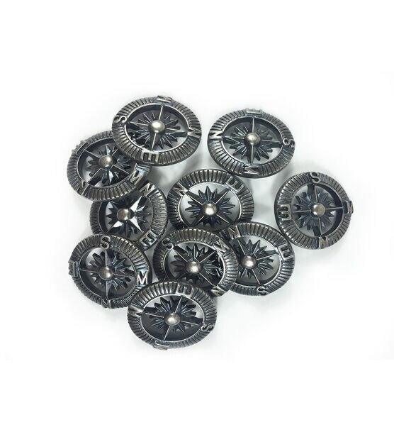 Steampunk 1" Antique Silver Compass Shank Buttons
