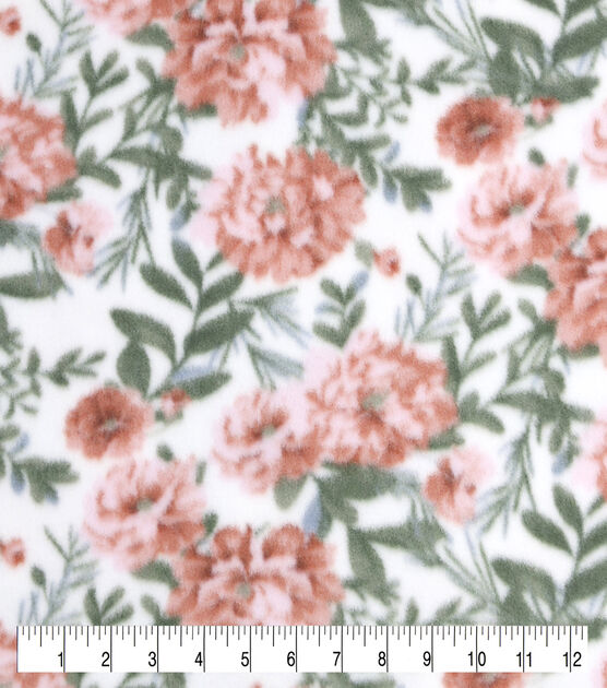 Coral Floral on White Anti Pill Fleece Fabric