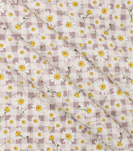 Daisies on Mauve Checks Quilt Cotton Fabric by Keepsake Calico, , hi-res, image 2