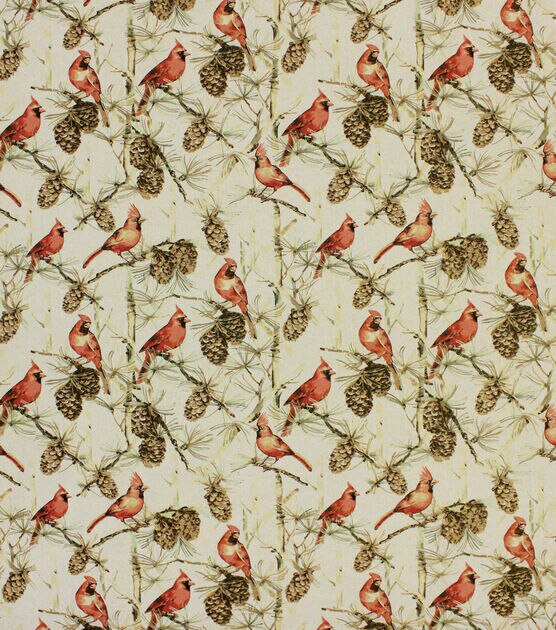 Cardinals & Pinecones Christmas Cotton Fabric, , hi-res, image 1