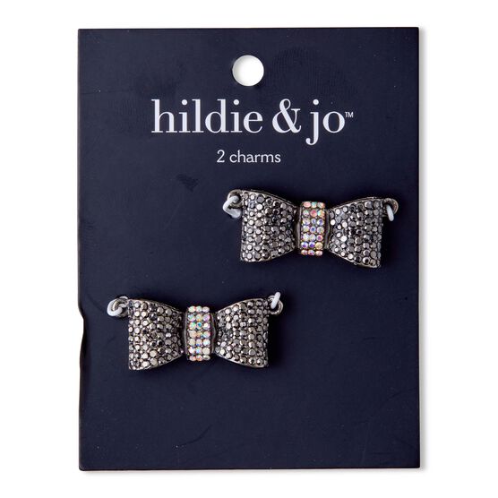 15mm x 36mm Hematite & Rhinestone Bow Tie Charms 2pk by hildie & jo
