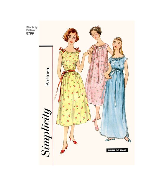 Simplicity S8799 Size XS to XL Misses Vintage Nightgowns Sewing Pattern, , hi-res, image 3